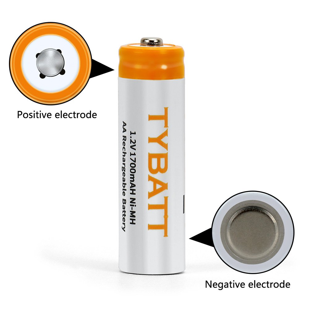 8 Stck Vorgeladene NiMh AA Typ Akkus,TYBATT Wiederaufladbar Akku (1700mAh Kapazität,1200 Zyklen)