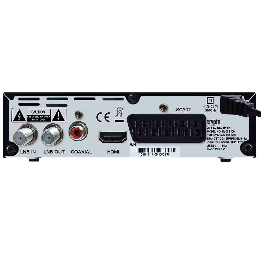 Crypto ReDi S100PC ricevitore satellitare DVB S2 per trasmettitori pubblici (PVR ready, DVBS2, Full HD, HDMI, Dolby Digital, SCART, USB 2.0, LNB IN / OUT, coassiale, Mediaplayer, remoto) e Cavo coassiale 1,5M
