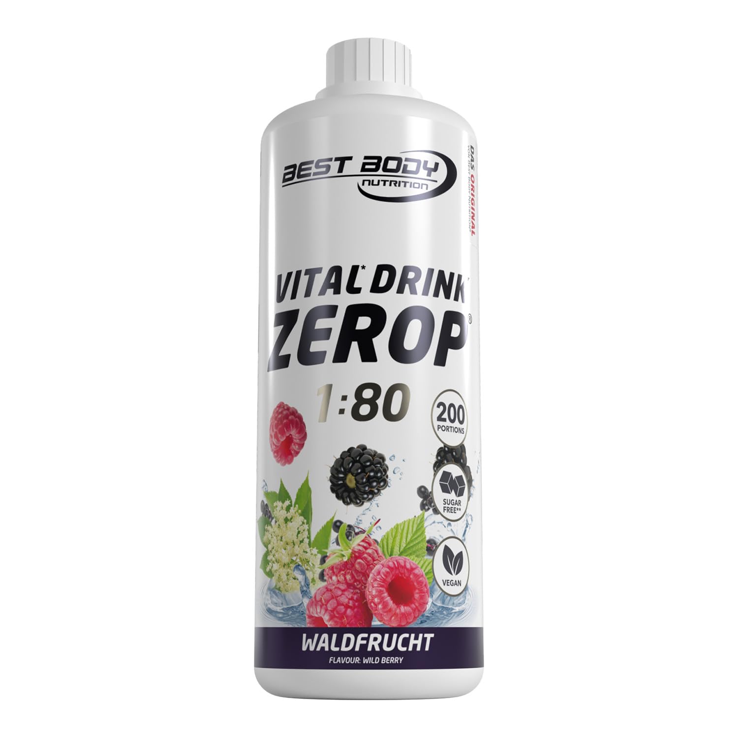 Best Body Nutrition ZEROP Vital Zuckerfreies Getränkekonzentrat Sirup Waldfrucht Ohne Aspartam 1 L ergibt 80 L Getränk Fitness Drink mit Vitaminen B1 B6 Niacin Kalorienarm Wassersprudler