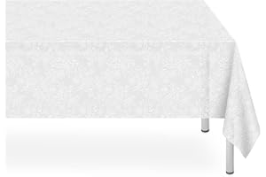 LIKAJON 6 Pack Plastic Lace Tablecloth, White Plastic Table Cloths for Parties Disposable, 54x108 in Waterproof Rectangular Plastic Lace Camping Tablecloth for Birthday, Party, Wedding