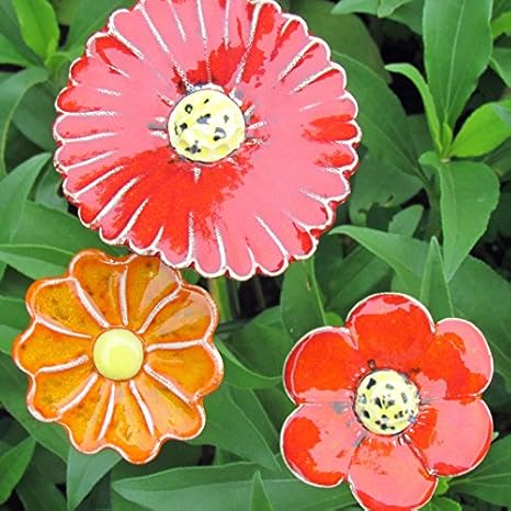 3er Set Keramikblumen auf Stele, groß