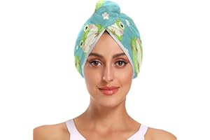 Fat Frog Hair Towel 2 Pack, Super Absorbent Hair Drying Towel Quick Dry Hair Turbans Head Towel with Button Twisty Wrap for W