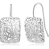 Square Filigree Earrings Silver Dangle Earrings for Women Hypoallergenic Boho Minimalist Long Hook Threader Style