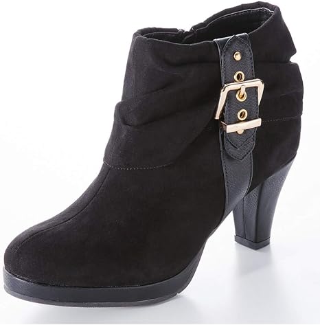 ニッセン ブーツ ブーティ 4e スエード ベルトデザインショートブーツ 低反発中敷 ワイズ４ｅ 黒 M 23 0 23 5cm 4e 大きいサイズレディース ブーツ ブーティ Amazon