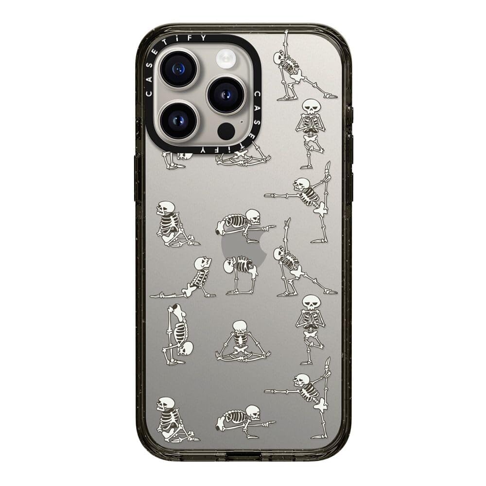 CASETiFY Impact Case for iPhone 15 Pro Max [Slim / 8.2 ft. 4X Military Grade Drop Protection/Wireless Charging Compatible] - Skeleton Yoga - Clear Black Image