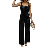 BLENCOT Womens Velvet Jumpsuit Winter Sleeveless Wide Leg Rompers Casual Fall Overalls