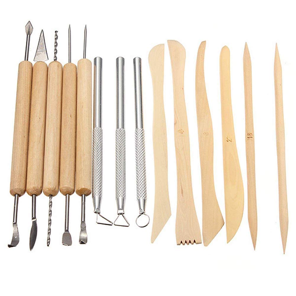 Queta Legno di Argilla per Carving Set, Kit di Strumenti di Modellazione di Argilla Scultura in Ceramica con Tela con Cerniera Storage Case (14pcs)