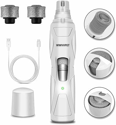WWVVPET Pet Nail Grinder with LED Light 2 Grinding Heads 2 Speed Quiet