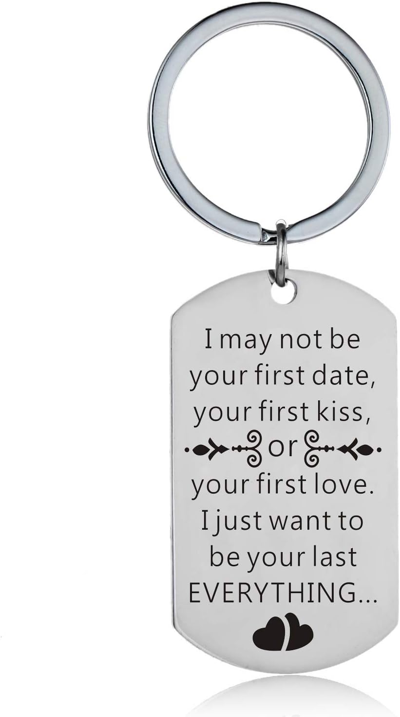 YEEQIN Funny Gifts for Boyfriend Husband Personalized Dog Tag Pendant Necklace Naughty Words Keychain Gift for Men