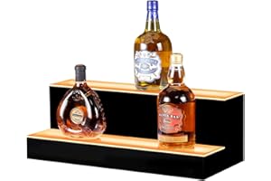 MESAILUP LED Lighted Liquor Bottle Display 20 Inch 2 Step Illuminated Bottle Shelf 2 Tier Home Bar Drinks Commercial Lighting Shelves with Remote Control (2 Tier, 20 inch)