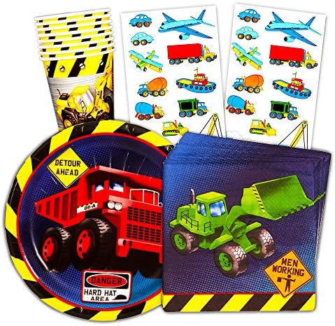 Construction Party Supplies Ultimate Set -- Party Favors, Plates, Cups, Napkins