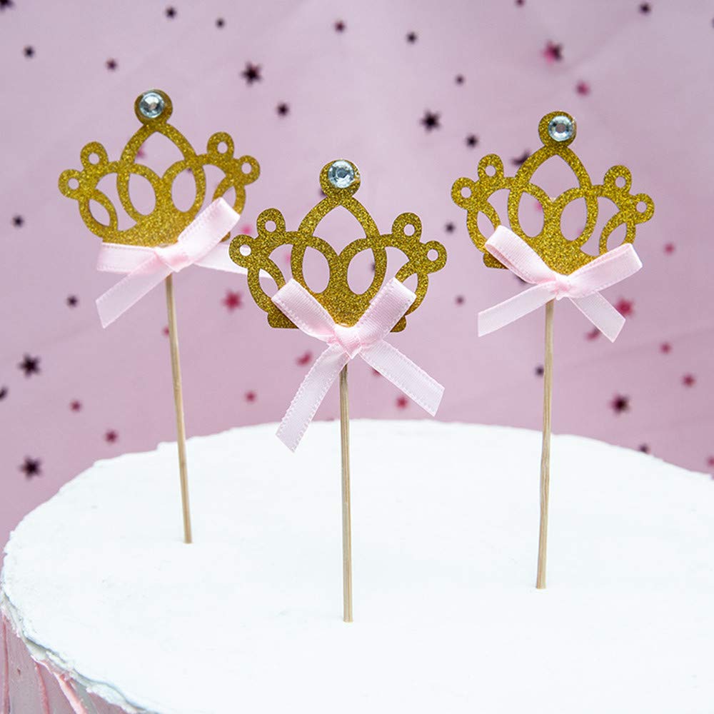 Gold Crown Cupcake Toppers Gold Crown Cake Decoration Prince Cupcake Toppers for Birthday Party 24 Pieces