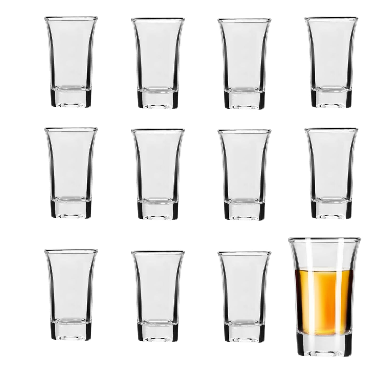 Tequila Shot Glass Set of 12 - 50ml Clear Whiskey Shot Glasses With Heavy Base, Perfect for Cocktail, Vodka and Liquors