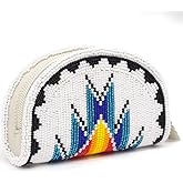 La Vivia Coin Purse Change Purse Women Lavivia White Small - Beaded Handmade Mini Zipper Wallet Pouch - Native American Czech Seed Beads Leather Cute Vintage Boho Gift Wristlet Travel Compact