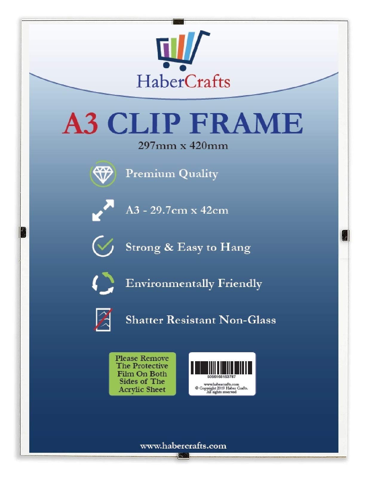 A3 Clip Frame Picture Photo Picture Wall Hanging Strong Glass Free Frameless Clear Frame for Posters Certificates Photographs Comics Lightweight 297mm x 420mm