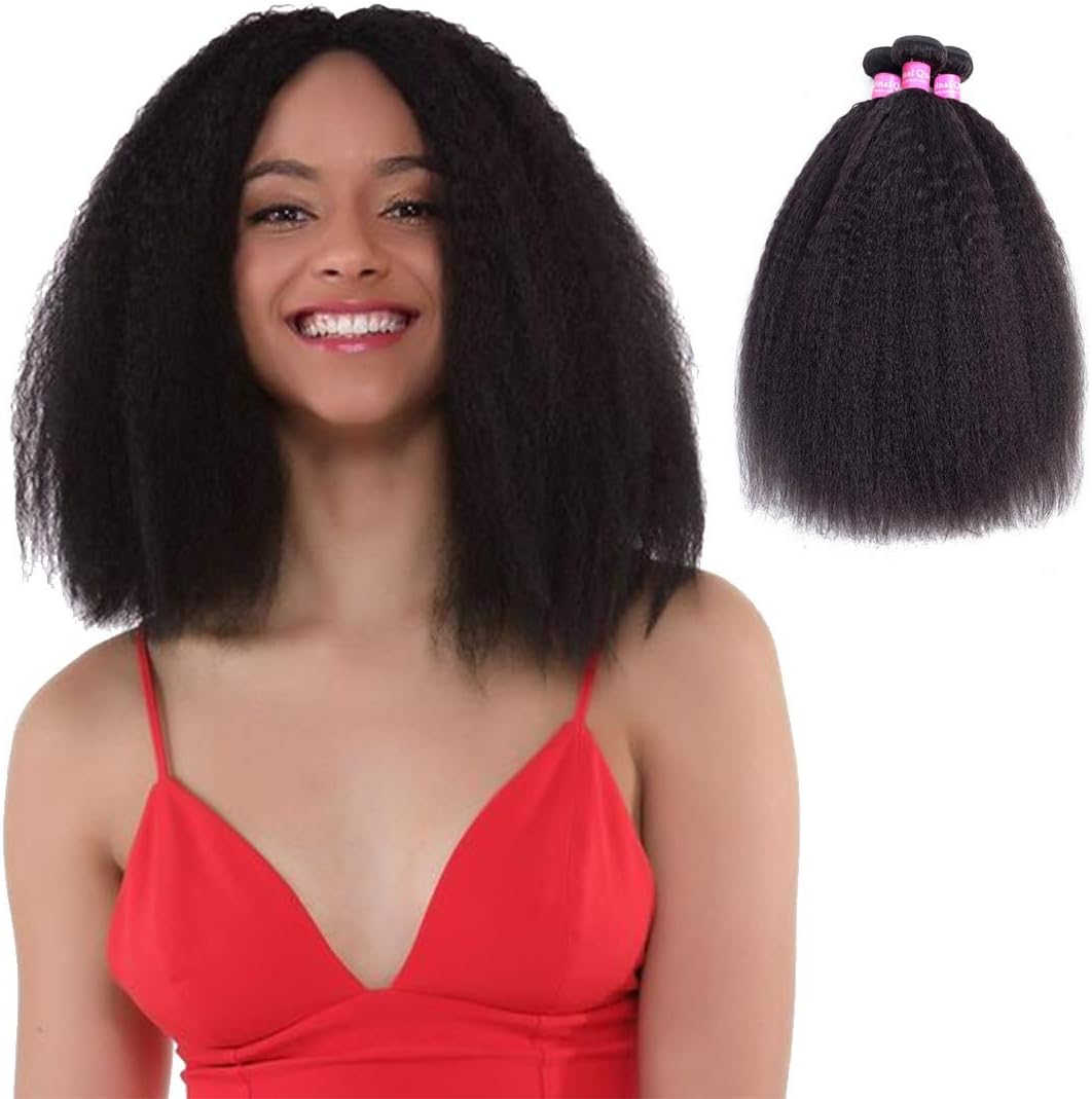 Original Queen Brazilian Kinky Straight 8A Grade Hair Bundles 3 Pieces Yaki Human Hair Extension 10-28inches Mixed Length Natural Color 10 12 14inches