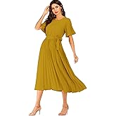 Milumia Women's Elegant Belted Pleated Flounce Sleeve Long Dress