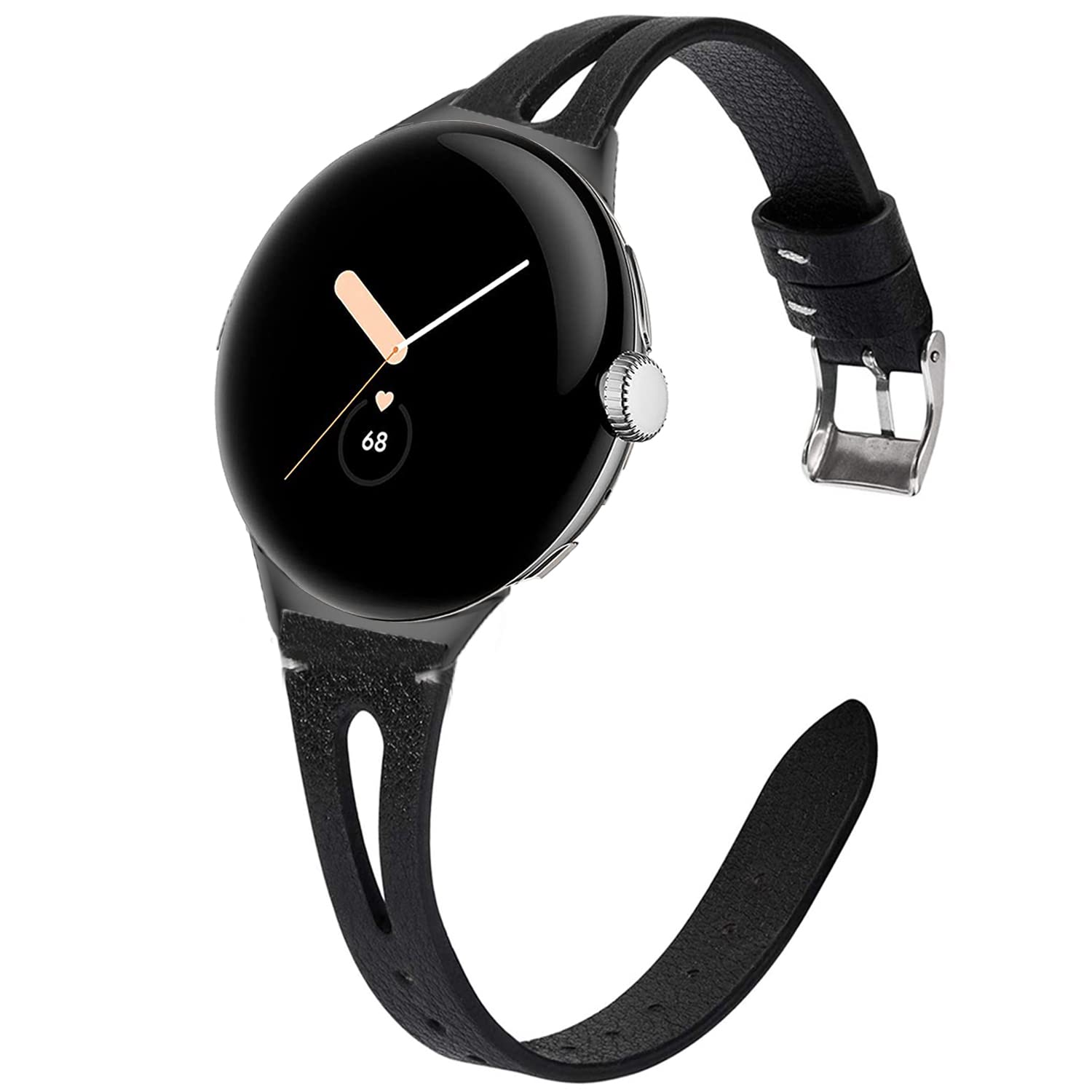 Blueshaweu Compatible for Google Pixel Watch Band, Slim Vintage Leather Strap Replacement for Women, Man, Wristband Accessories Compatible for Google Pixel Watch (Black)