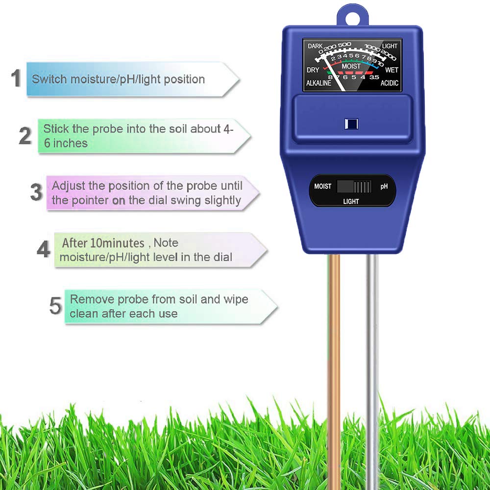 JeahoreKy Soil PH Meter, 3in1 Soil Test Kits With Moisture,Light And