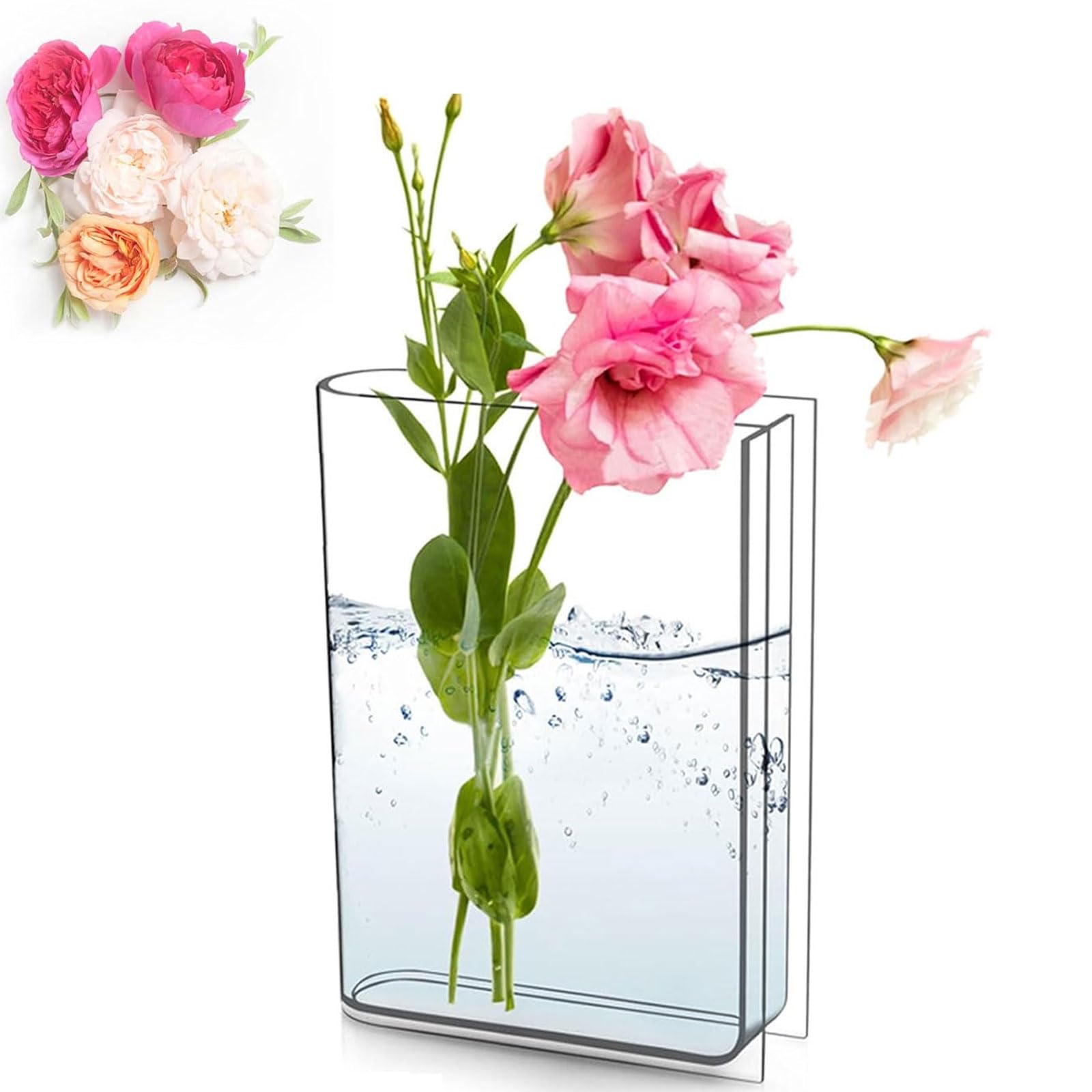 Book Vase For Flowers, Creative Clear Book Vase for Flowers, Acrylic Book Shaped Vase, Plastic Vases For Flower for Floral Arrangement and Aesthetic Home Bookshelf Room Decor
