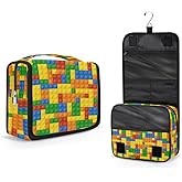 AUUXVA Kids Hanging Toiletry Bag for Boys - Waterproof Travel Cosmetic Organizer Makeup Pouch for Girls Shower Wash Bags with Hanging Hook Toiletries Storage Bag(Colorful Building Blocks)