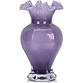 9.5" Tall Purple Glass Vase Beautiful Hand Blown Glass Decor Flowers Vases for Centerpieces, Modern Murano Glass Art Purple Vase, for Home Decor Table Entryway Wedding Decoration