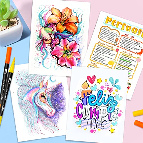 AFXXE 120 Colors Lettering Markers Brush Tips & Double Fine Kit for Girls, Kids and Adults, Professional Watercolour Markers Included 3 Templates