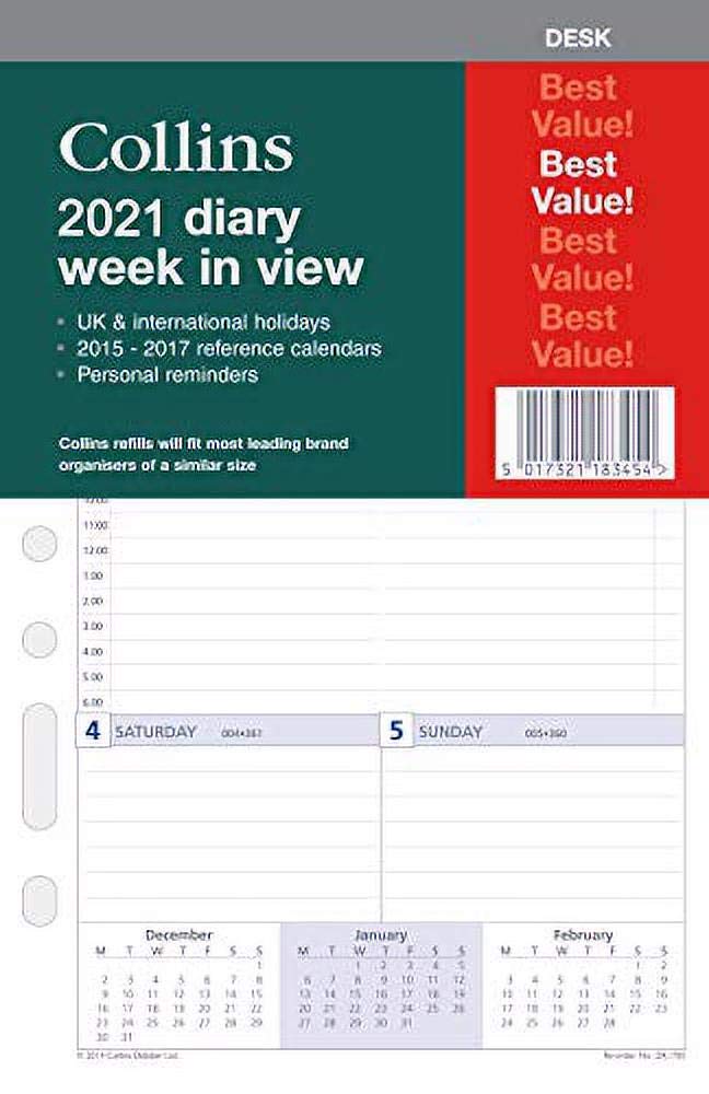 Collins 2021 Week to View Refill for Desk Size Personal Organiser (7 Ring Mechanism)