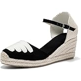 U-lite Womens Espadrille Wedge Sandals Closed Toe Platform Lace Up Ankle Strap Slingback Summer Dress Shoes