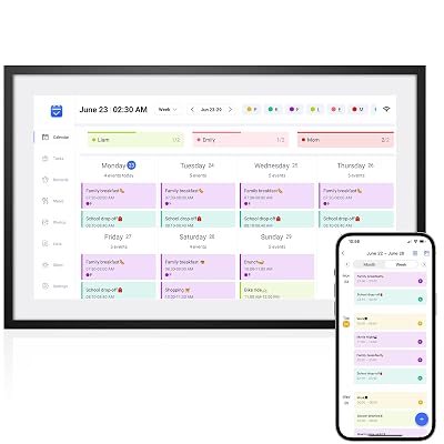 LOOFII 10.1 Inch Smart Digital Calendar – HD Touchscreen Family Planner & Calendar with Chore Chart & Meal Planner (Black White)