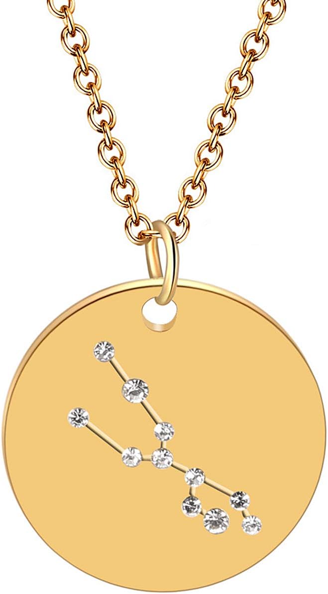 Women's 14K Gold Plated Astrology Horoscope Constellation Zodiac Medallion Coin Necklace Birthday Gift