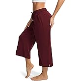 Maxbee Wide Leg Capri Pants for Women Loose Yoga Pants Drawstring Comfy Lounge Sweatpants with Pockets