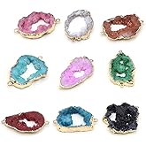 LE SKY natural stone connectors colorful irregular druzy geode agate golden edge stone link charms for jewelry making necklace