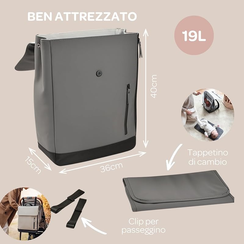 , Borsa Fasciatoio, Zaino, Impermeabile, 11 tasche, Fasciatoio, Gomma riciclata, Traspirante, Manici e Schienale Imbottiti, Tasca Ssolante, PC17 pollici, 19L, Borsa Oslo, Antracite