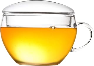 Creano Teeglas mit Deckel, praktisch für ErblühTeelini oder Teebeutel, Latte Macchiato, Kaffee, 2-teilig, 200 ml