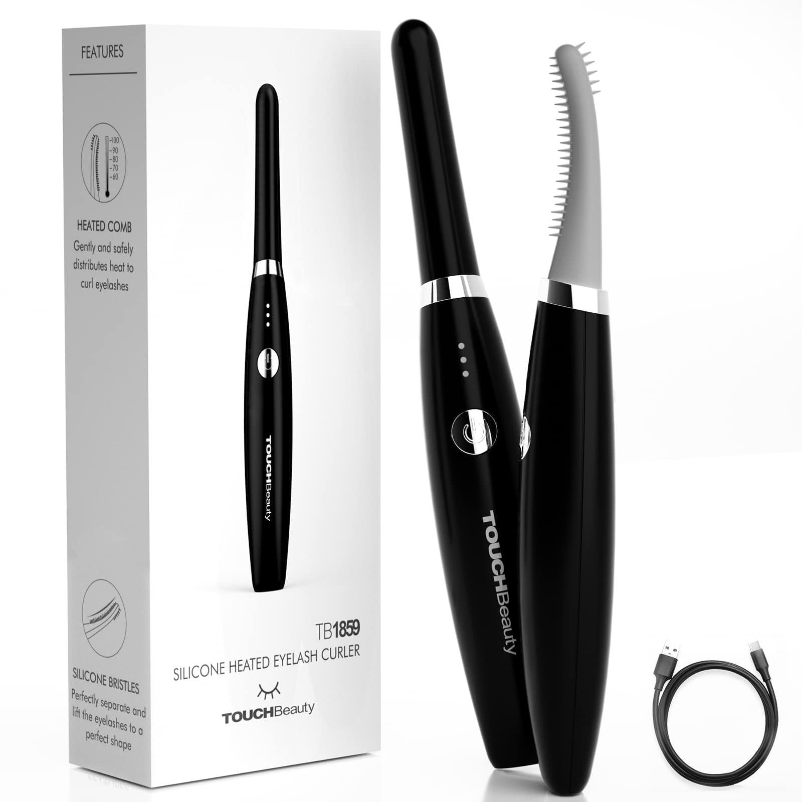 TOUCHBeauty Electric Eyelash Curler, Heated Eyelash Curler with 3 Smart Temp Modes & USB-C Fast Charge, Smart Constant Heat & Curl Booster for Natural Lift & Definition(Matte Black)