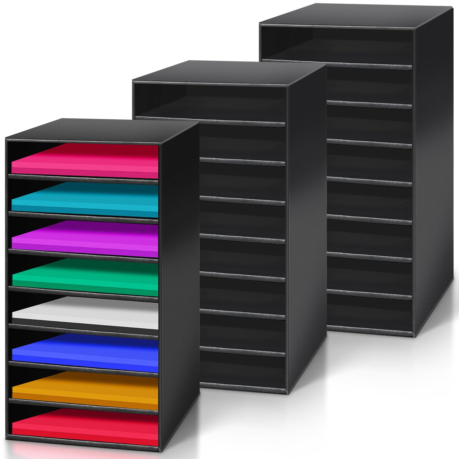 Photo 1 of **PAPER COLLAPSIBLE SHELVES**Fuutreo 3 Pcs Paper Organizer 8 Slots Literature Organizers Desk Vertical Mail Storage Craft Paper Storage for Office Home Classroom Mails Books Files Box(Black)