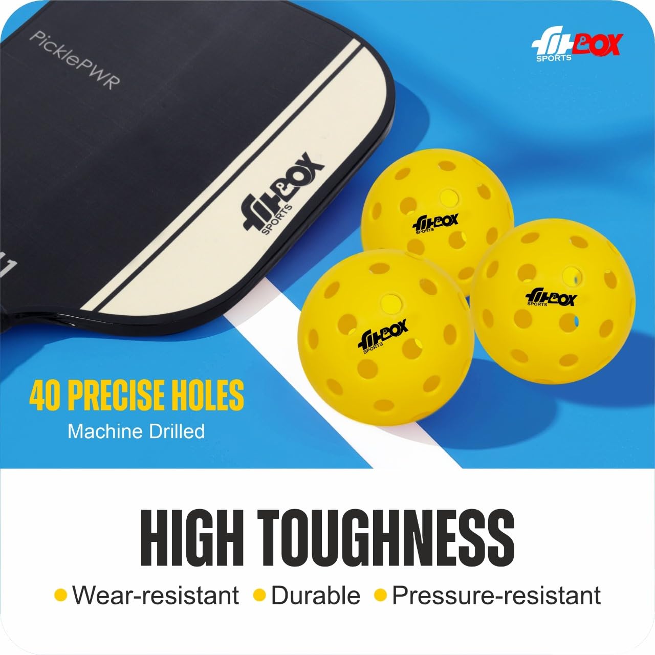FitBox Sports Pickleball Balls Set of 3 – Bright, Durable Indoor & Outdoor Balls for Casual Play, 40 Hole Design – Great for Families & Beginners 4