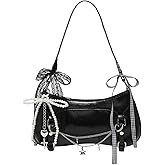 Verdusa Women's Y2K Purse Coquette Bow Tie Vintage Shoulder Bags Lace PU Leather Kawaii Handbag