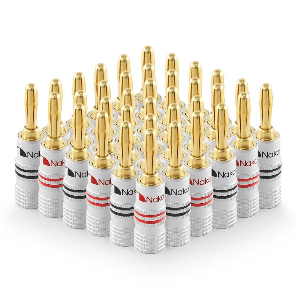 Nakamichi Excel Series 24k Gold Plated Banana Plugs 12 AWG - 18 AWG Gauge Size 4mm for Speakers Amplifier Hi-Fi AV Receiver Stereo Home Theatre Audio Wire Cable Screws Connector 36 Pcs (18-Pairs)
