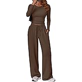 chicyes Women's 2 Piece Matching Lounge Sets Fall Outfits Long Sleeve Tops Wide Leg Pants Casual Sweatsuit Clothes