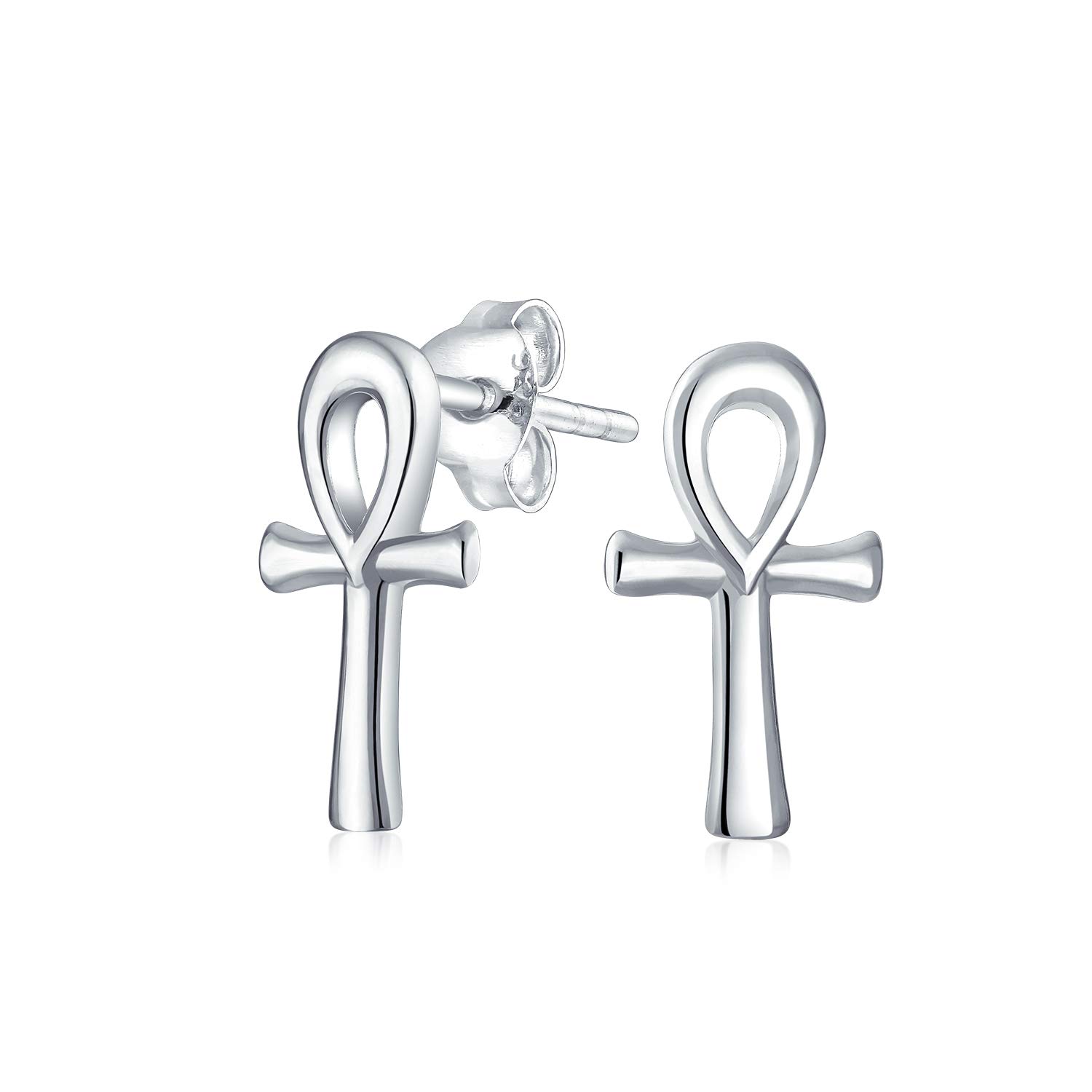 Minimalist Petite Delicate Religious Symbol of Life Egyptian Ankh Cross Stud Earrings For Women For Men Polished .925 Sterling Silver — image 1