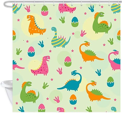 CICIDI Kinder-Duschvorhang für Badezimmer, Cartoon-Dinosaurier