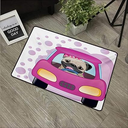 Amazon Com Hroomdecor Pug Kids Floor Mats Dog Driving On The