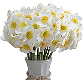 Meadey Artificial Flower Daffodil Silk Flowers Bouquet,12 Pcs,Decorative Home and Office Accent (White)