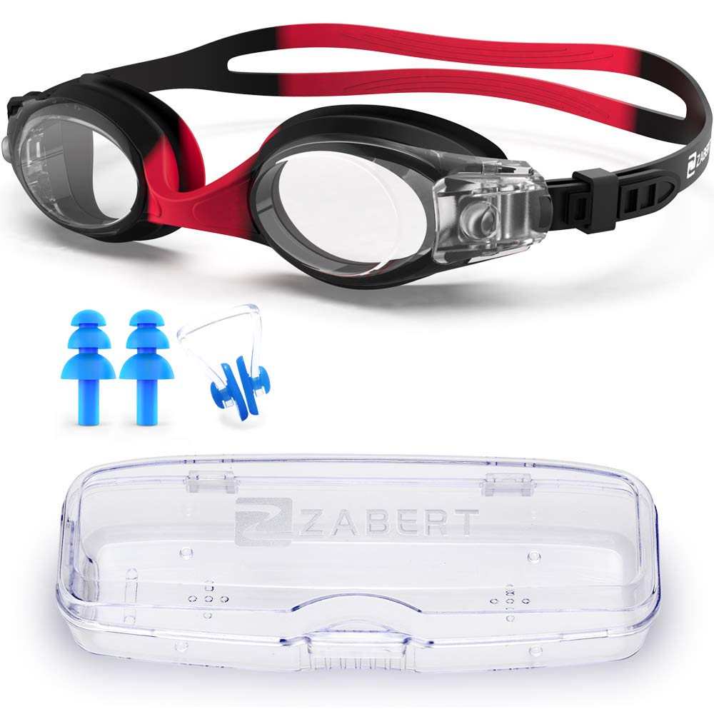 ZABERT K1 Kids Swimming Goggles, Swim Goggles for Kids Boys Girls Children Toddler Junior Age 6-14 0-6 4-6 Anti-fog, Black Red