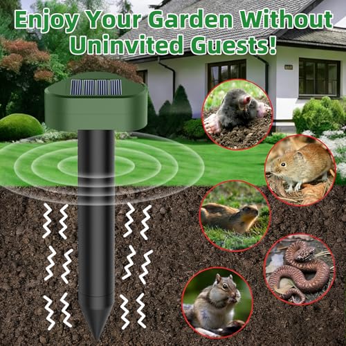 Solar Ultrasónico Ahuyentador de Topos 8 Piezas, Impermeable Repelente para Ratas Ultrasónico Solar Se Utiliza para Repeler Topos, Topillos, Serpientes y Lagartos Protege el Césped y Los Jardines