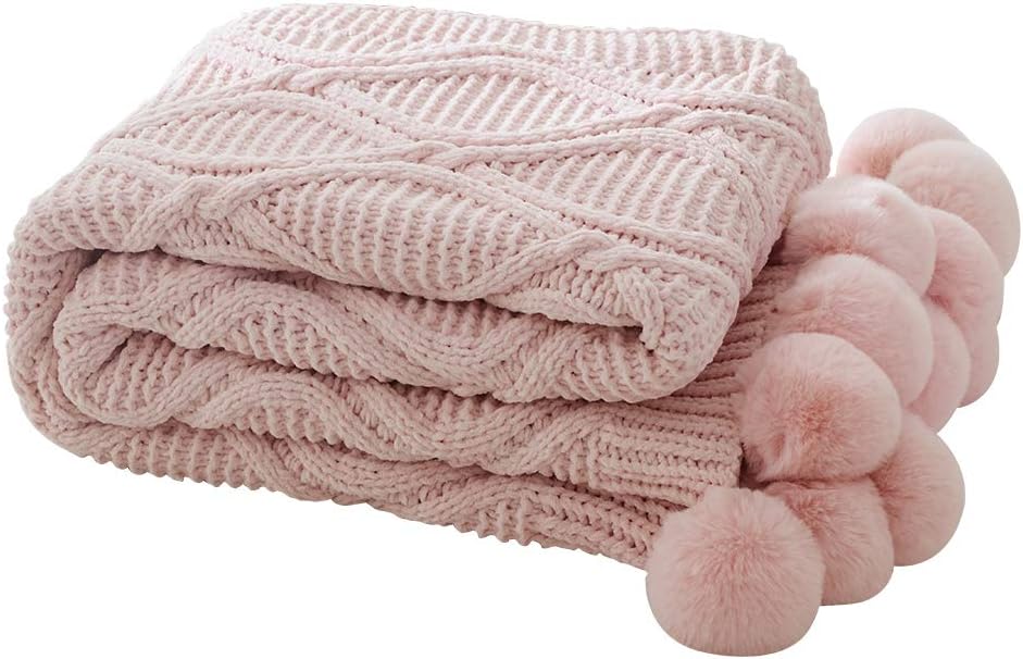 MYLUNE HOME Stylish Knitted Throw Blanket for Watching TV or Nap on Chair,Sofa and Bed 130x160cm (pink)
