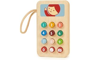Mentari Toys - Mobile Phone - Solid Wood Phone with Squishy Buttons for Toddlers - Pretend Play Toy - Boost Communication Skills and Language Development - Age 2+