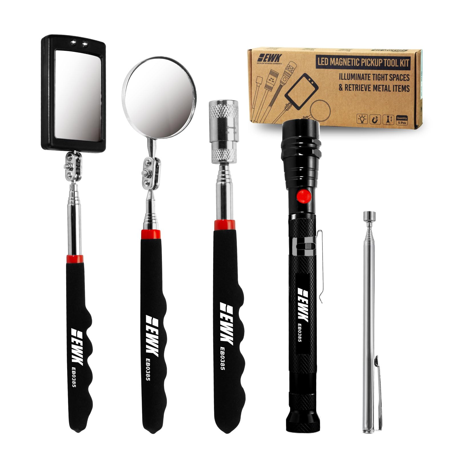 Photo 1 of EWK 5 Pcs LED Telescoping Magnetic Pick-Up Tool Kit, Powerful Telescoping Magnet and Flashlight